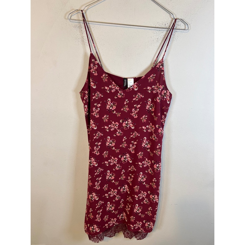 H&M Divided Womens Slip Dress Floral Lace Trim Burgundy Size 8